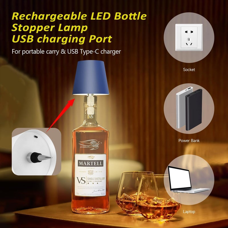 Hoide Store 2025 New Wireless Bottle Lamp - LED Bottle Lights for Liquor & Wine Bottles, Cordless Lampshade, Whiskey Bottle Top Light, Bottle Stopper Night Light Kit, Rechargeable 3-Tone Touch-Dimmable - Image 3